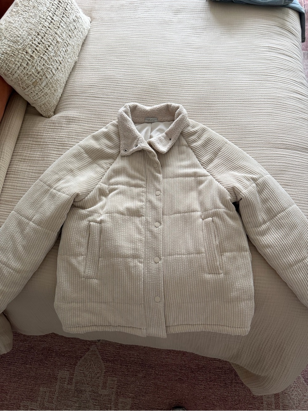Paper Crane Quilted Puffer Jacket in Cream